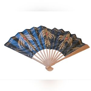 Flying Embers Black Gold & Red Wooden Hand Fan EUC